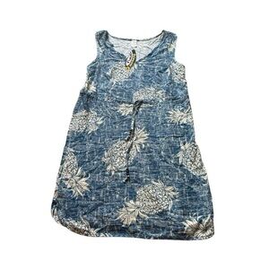 New Palm Wave Blue Pineapple Print Dress